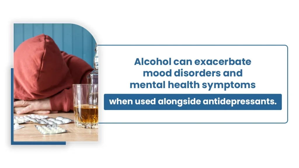 Man in a hoodie with his head in his hands. Alcohol can exacerbate mental health symptoms when used alongside antidepressants