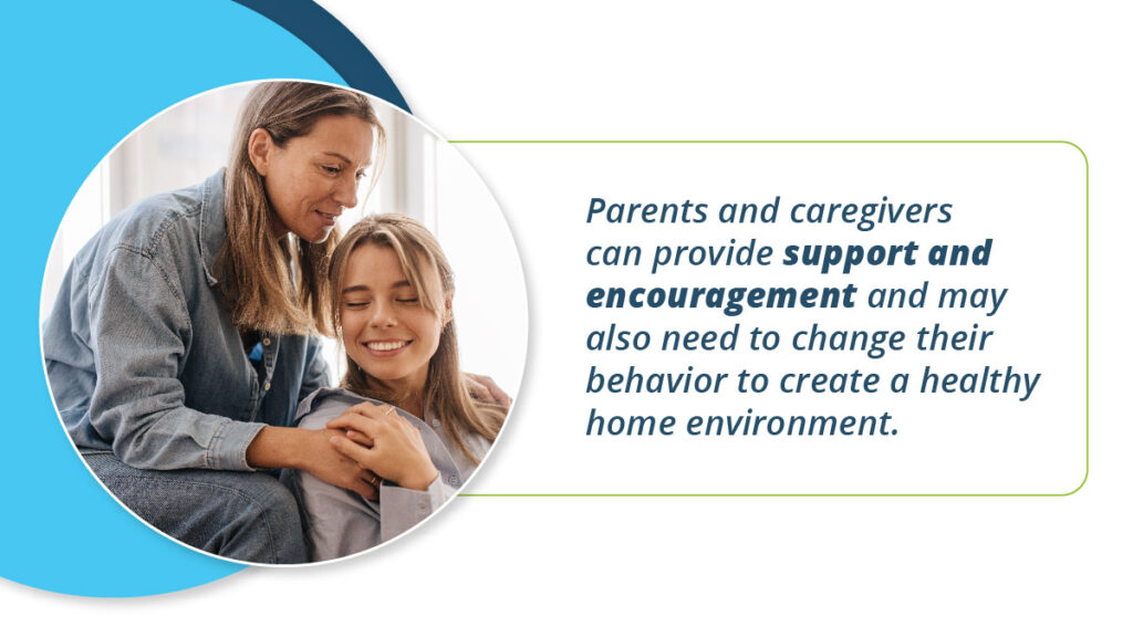 Parents and caregivers can provide support and encouragement and may also need to change their behavior to create a healthy home environment