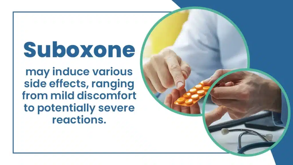 Doctor handing a box to a patient. Suboxone may induce various side effects, ranging from mild discomfort to potentially severe reactions.
