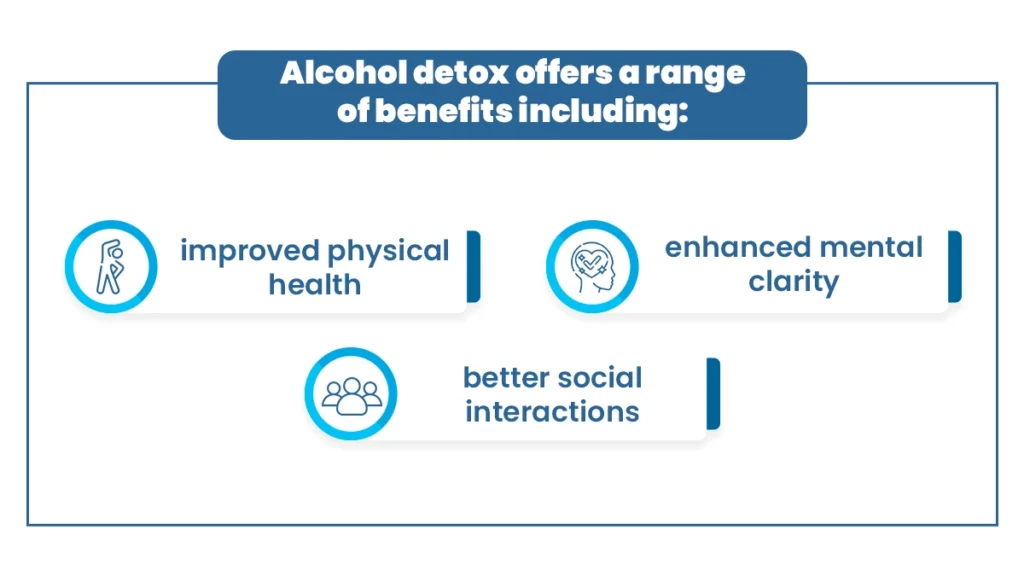 Alcohol detox offers a range of benefits, including improved physical health, enhanced mental clarity, and better social interactions.
