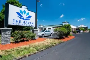 Front sign and entrance at The Haven Detox addiction treatment facility in Worcester, Massachusetts