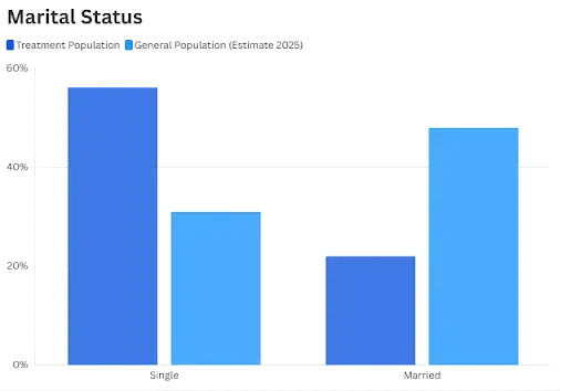 Bar graph discussing marital status