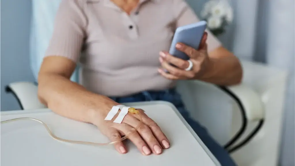 A patient receiving banana bag treatment