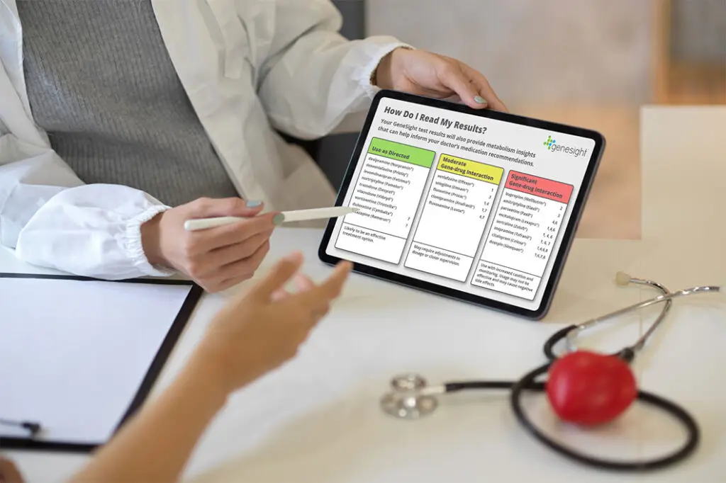 Doctor reviewing GeneSight genetic test results with patient at The Haven Detox addiction treatment center