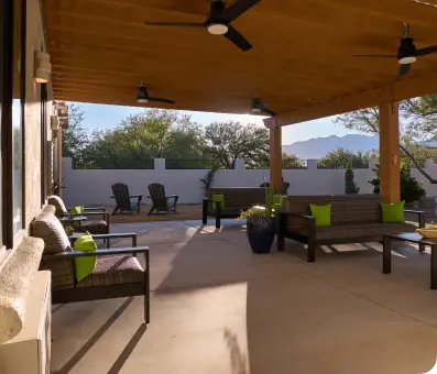 Covered outdoor seating and recovery space at The Haven Detox Arizona treatment center