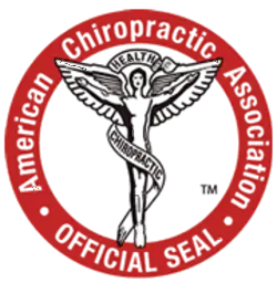 American Chiropractic Association Official Seal featuring winged caduceus figure with red circular border.