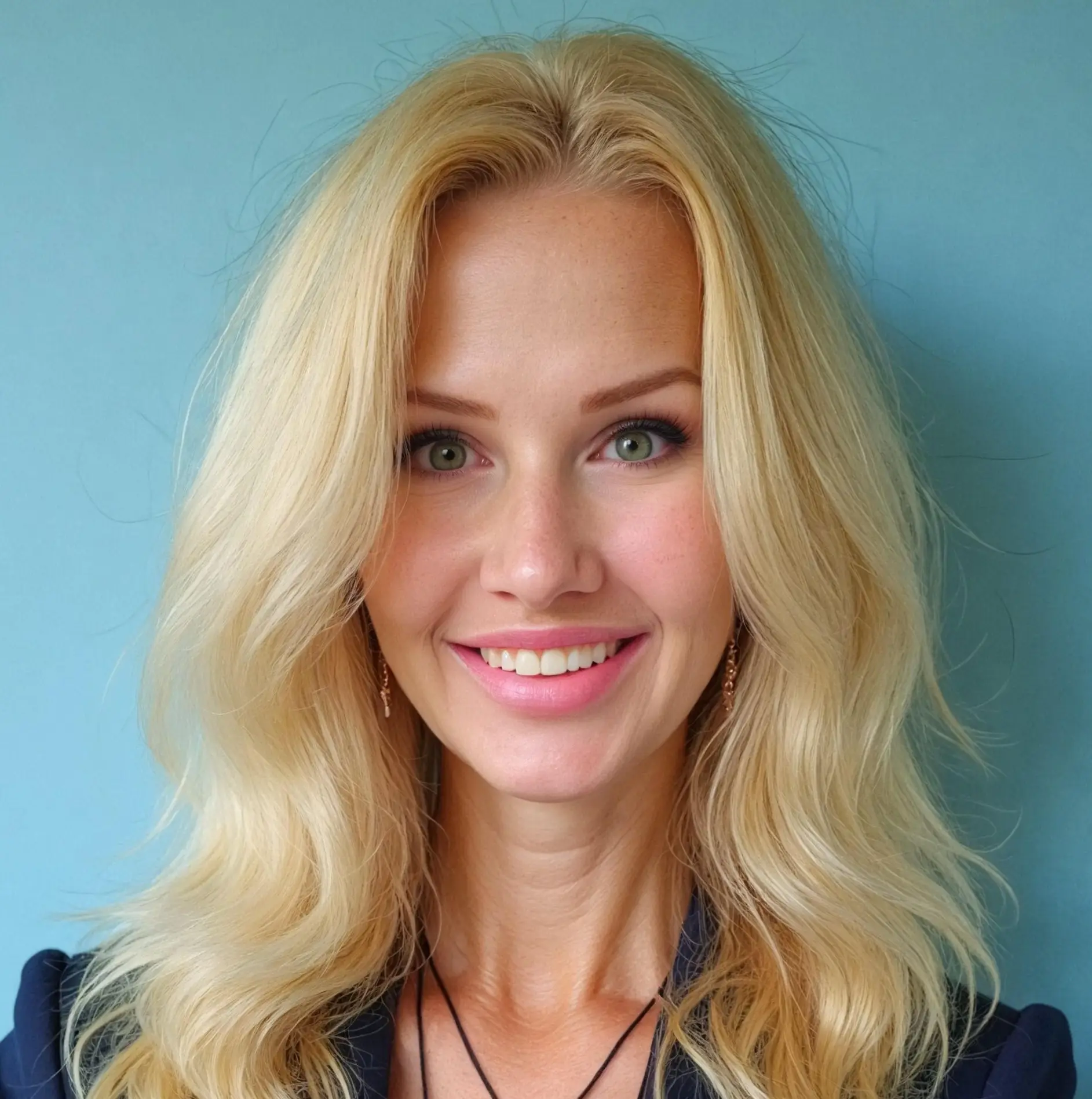Headshot of Gina Sparacio with long blonde hair, smiling in front of a blue background.