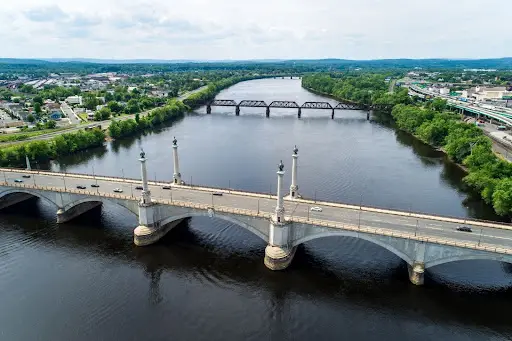 An aerial shot of a bridge in Springfield
