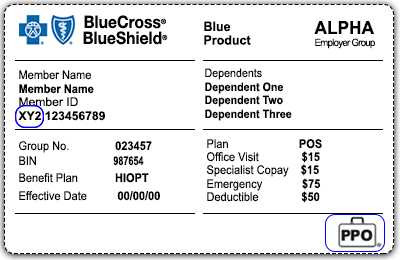 An insurance card of Blue Cross Blue Shield.