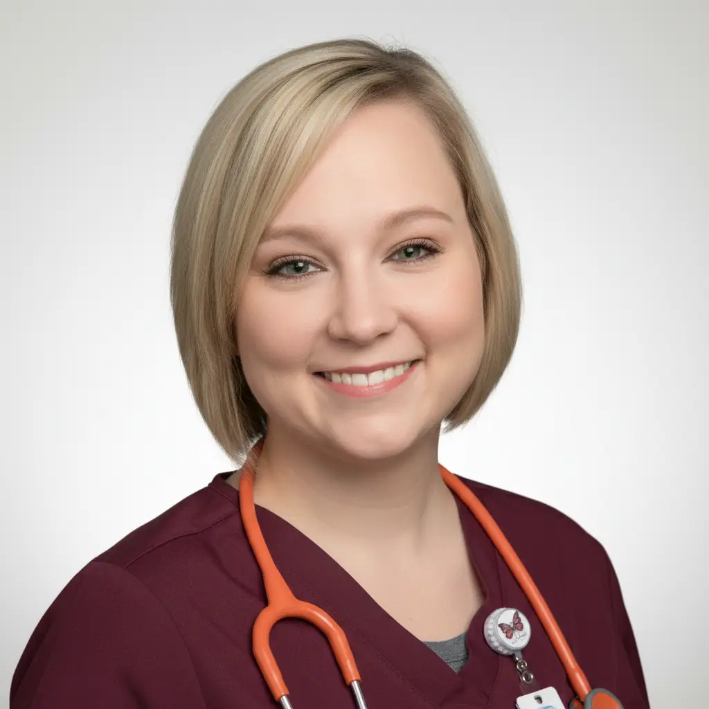 Professional headshot of a smiling healthcare professional wearing medical scrubs and a stethoscope, photographed against a neutral background and associated with patient care at Haven Detox Oklahoma addiction treatment services.