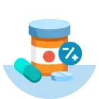 Illustration of pill bottle and tablets with percentage symbol representing medication dosage adjustment