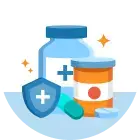 Graphic of prescription bottles and pills representing medication-assisted detox or addiction treatment