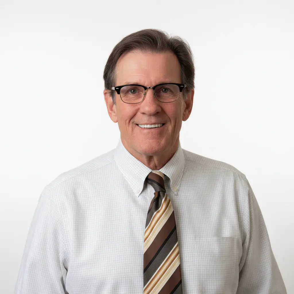 Professional headshot of a smiling man wearing glasses, a white dress shirt, and a striped tie, photographed against a white background and associated with Haven Detox Oklahoma addiction treatment services.