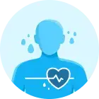 Illustration of person with heart symbol and sweat drops representing anxiety or withdrawal symptoms