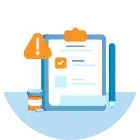 Illustration of clipboard with checklist and medical supplies representing treatment planning and evaluation