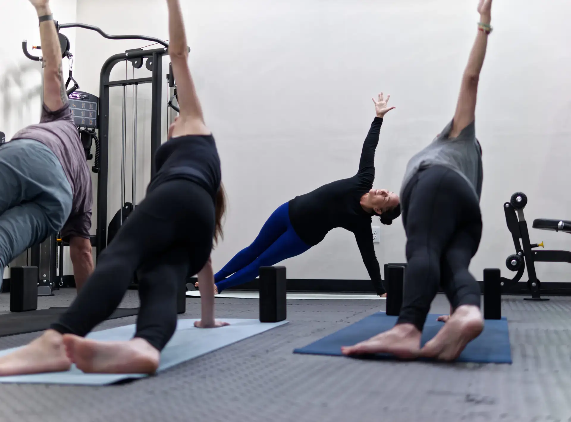 Patients participating in a guided group yoga class at The Haven Detox Massachusetts in Worcester, Massachusetts.