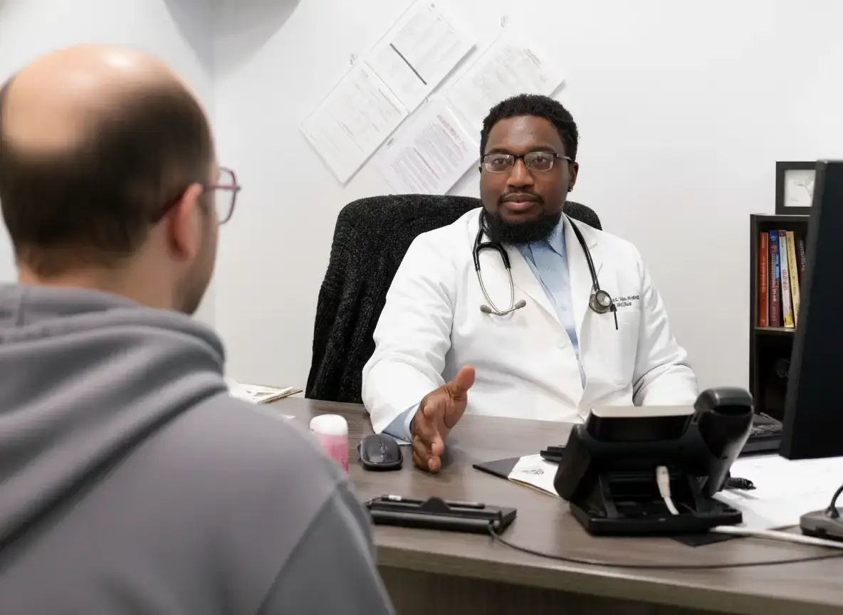Physician discussing treatment options with a patient during a medical consultation at The Haven Detox Massachusetts in Worcester, Massachusetts.