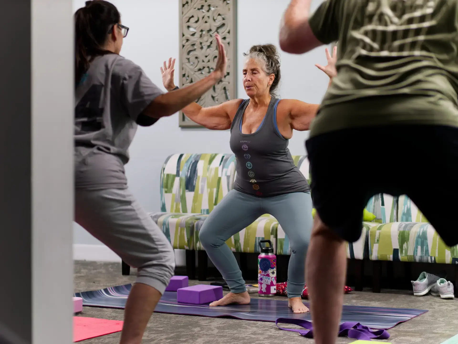Patients participating in a guided yoga class at The Haven Detox New Jersey in Blackwood, New Jersey.